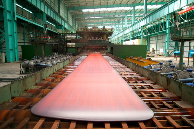 Plate exiting the finishing mill