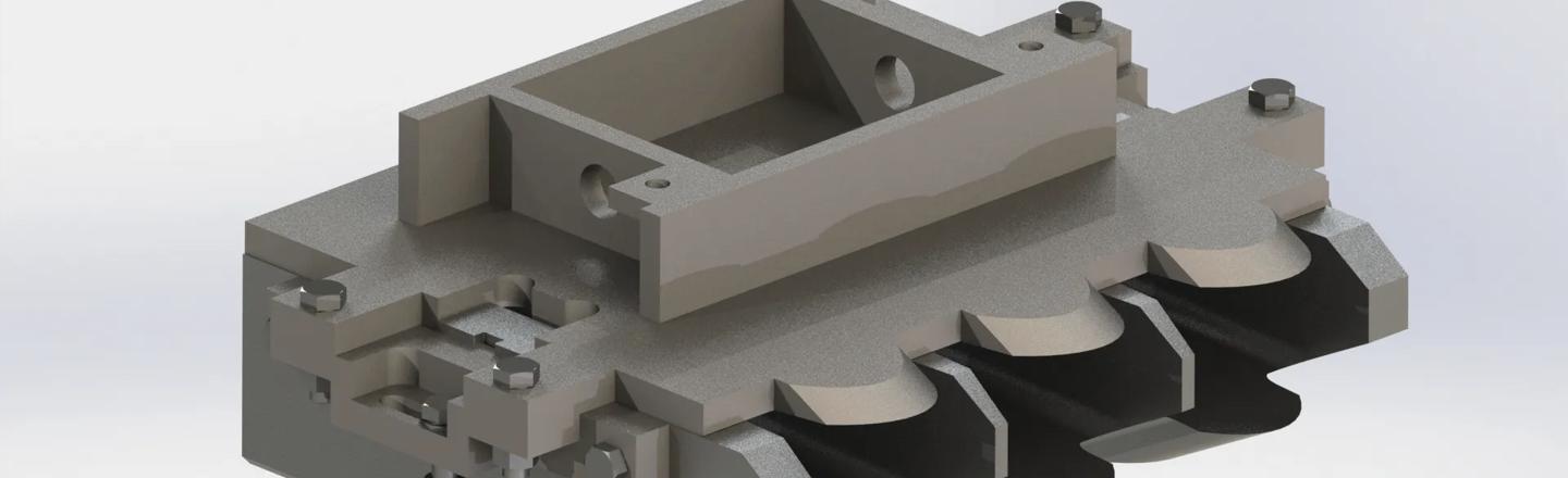 Heavy-duty static delivery gang guide for long rolling mills, engineered for durability and precise product alignment.