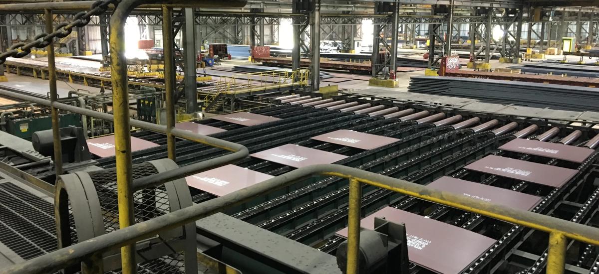 Plates produced on the carbon plate steel mill of Nucor Steel in Cofield, North Carolina,  USA. Nucor has selected Primetals Technologies to upgrade the automation and  drives system in the finishing end of the mill (Photo courtesy Nucor Steel).