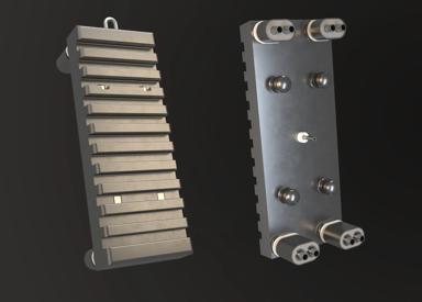 Render of blast furnace cast iron stave showing the front and back of a stave 