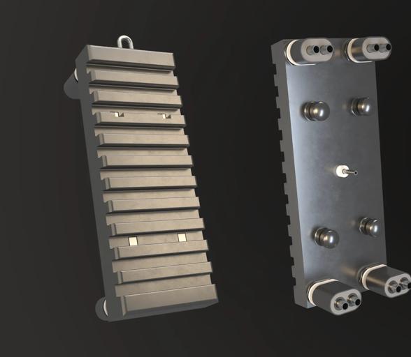 Render of blast furnace cast iron stave showing the front and back of a stave 