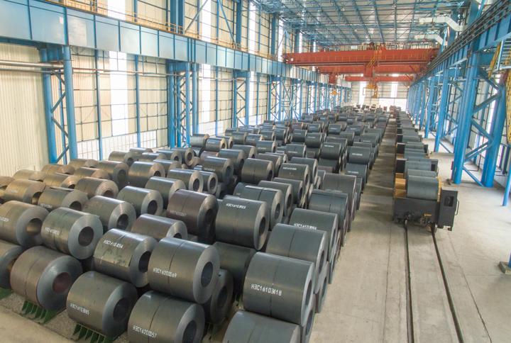 Rolled coils in the coil yard.