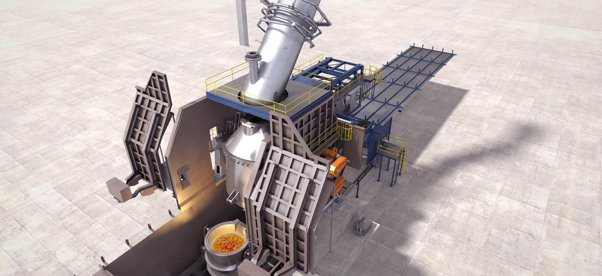 Computer animated view of an AOD converter from Primetals Technologies