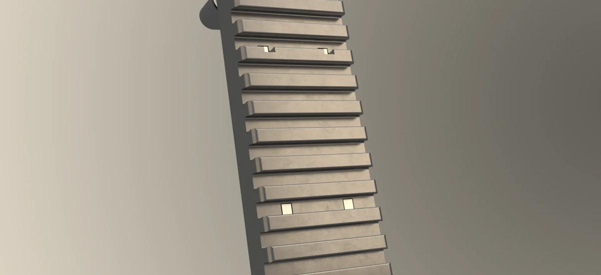 Render showing the front face of a cast iron stave