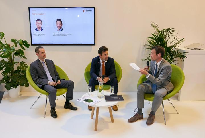 Panelists Roberto Venturini from Acciaieria Arvedi and Christoph Fellner from Primetals Technologies at METEC 2023