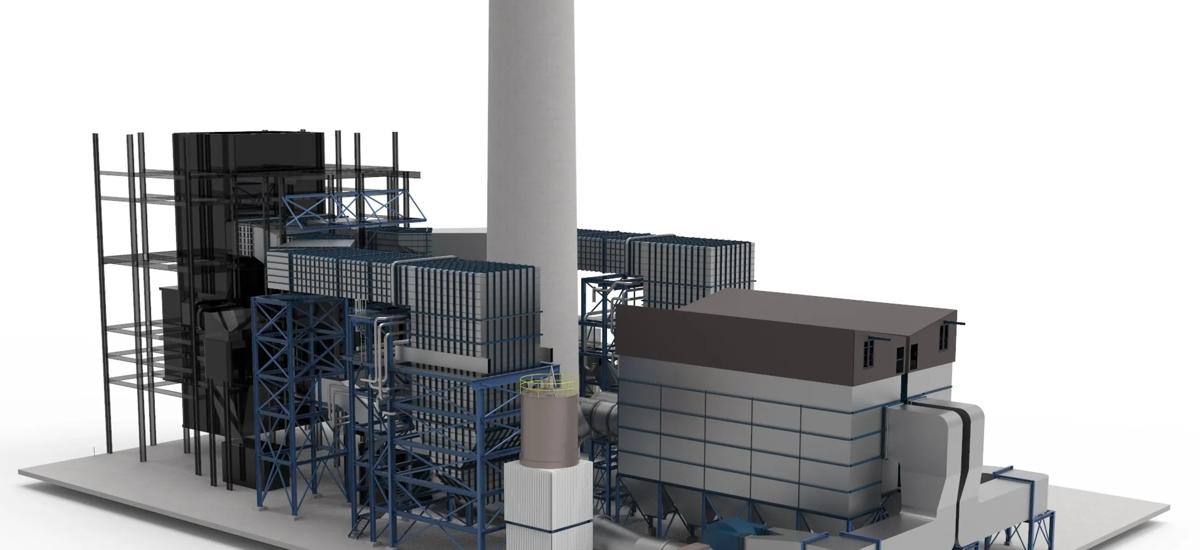 Model of the future flue gas treatment plant at Acciaierie d’Italia power plant No.2 (CET 2)