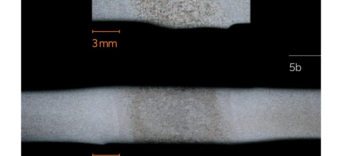 Graphic images of the final rolled strip at a thickness of 1 millimeter focusing on the welded portion of strip. 