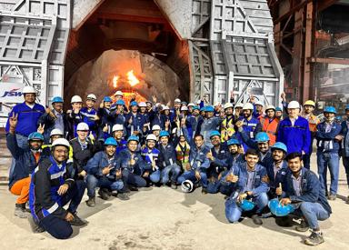 Part of the project team from Primetals Technologies and JVML in front of one of the LD converters. 