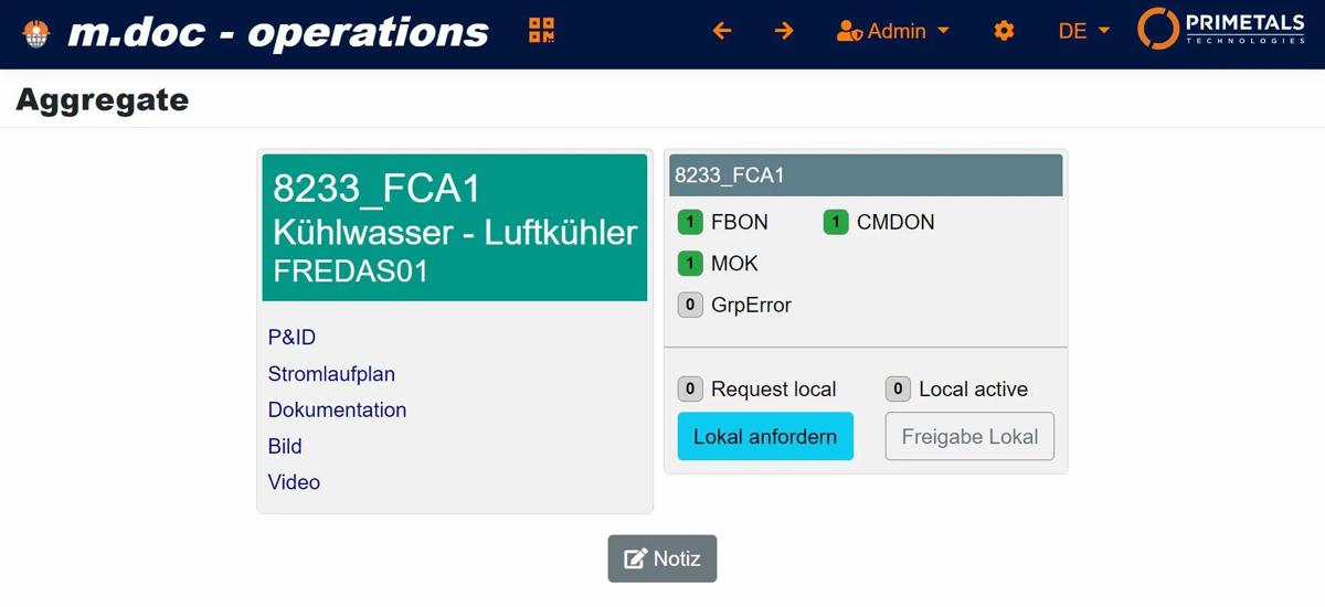 Screenshot of how to request local control via the tool m.doc operations