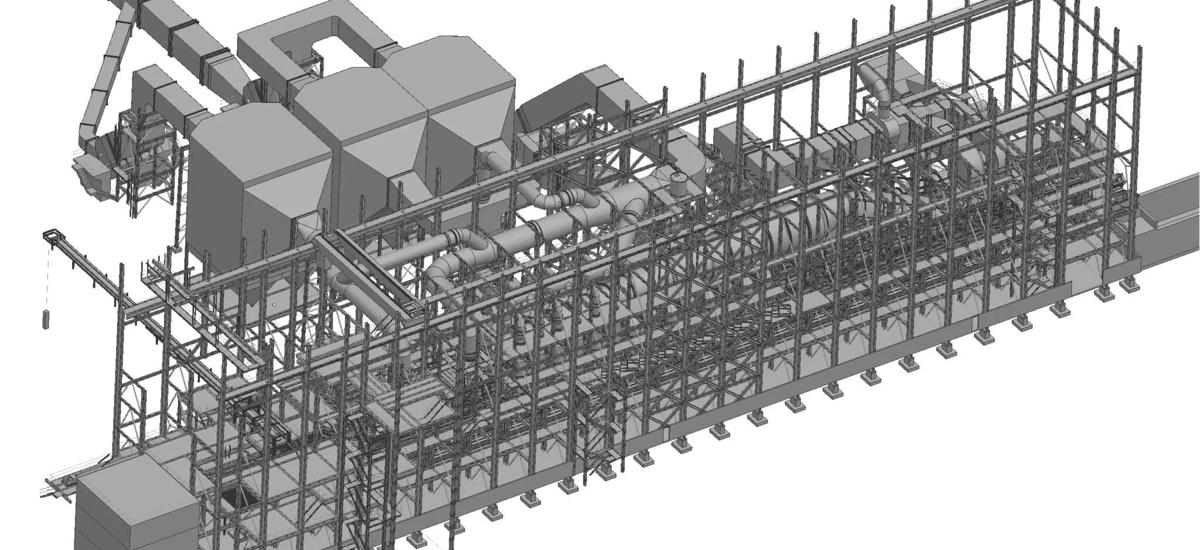 Detailed view of a pelletizing plant – 3D design
