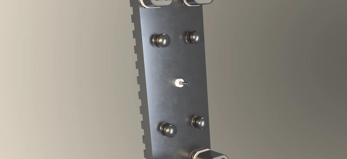 Render showing the back of a cast iron stave with Anti-bend technology