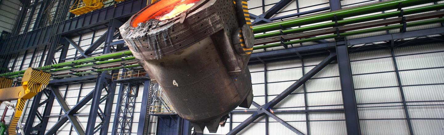 Ladle at bay crane in a steel plant