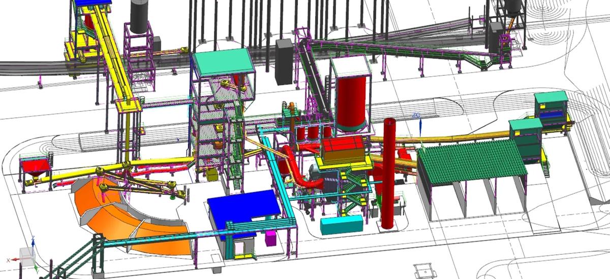  Computer-animated diagram of the Primetals Technologies briquetting plant for recycling waste materials to be supplied to voestalpine Stahl's HBI plant in Corpus Christi, Texas, USA.