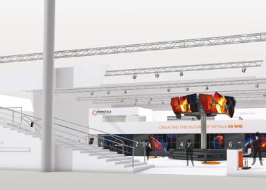 Rendering of the Primetals Technologies exhibition stand at METEC 2015.