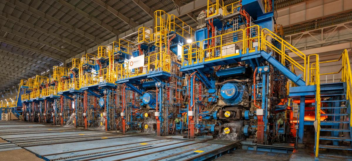The hot-strip mill from Primetals Technologies with a rated capacity of 5.5 million tons per year.