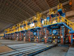 The hot-strip mill from Primetals Technologies with a rated capacity of 5.5 million tons per year.