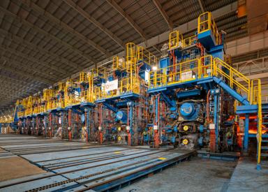 The hot-strip mill from Primetals Technologies with a rated capacity of 5.5 million tons per year.