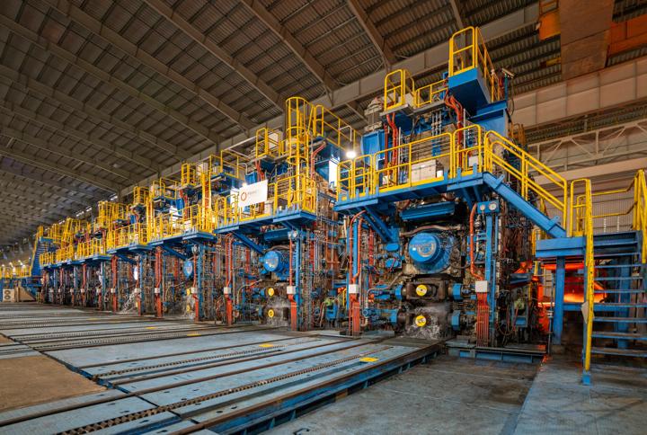 The hot-strip mill from Primetals Technologies with a rated capacity of 5.5 million tons per year.