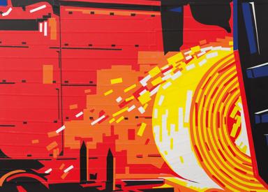 Duct tape artwork of a hot strip mill. 