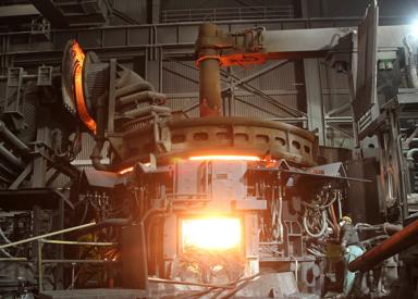 Slag door at an electric arc furnace