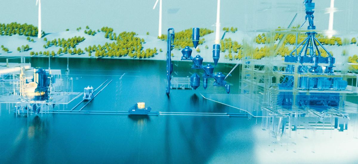 Primetals Technologies Japan enhances its collaborations with steel producers in Japan with the strategic relocation of the green steel office and the establishment of a new engineering office in Tokyo. Pictured here is a rendering of Primetals Technologies HYFOR and Smelter solutions to the right as well as an electric arc furnace based plant to the left.