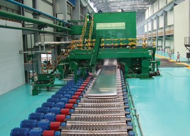 Aluminum Plate exiting an aluminum hot mill