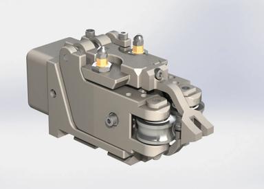 High-speed USX roller entry guide with independent gap and height adjustment for accurate contouring and alignment in rod and bar mills.
