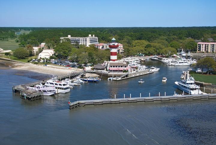 Aerial View Of Hilton Head Lighthouse And Marina South Carolina