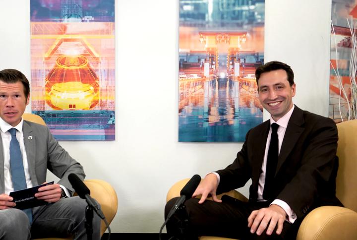 Image of the Pioneers Talk Host with interviewee Jeremy Hamon
