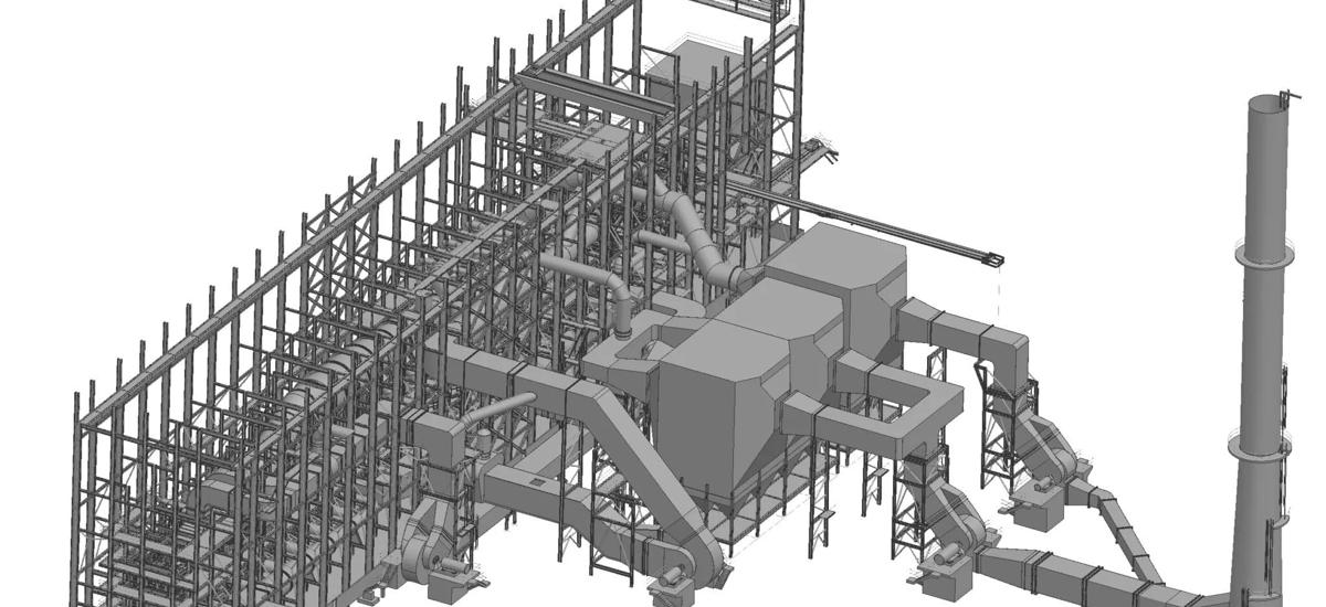 Detailed view of a pelletizing plant – 3D design
