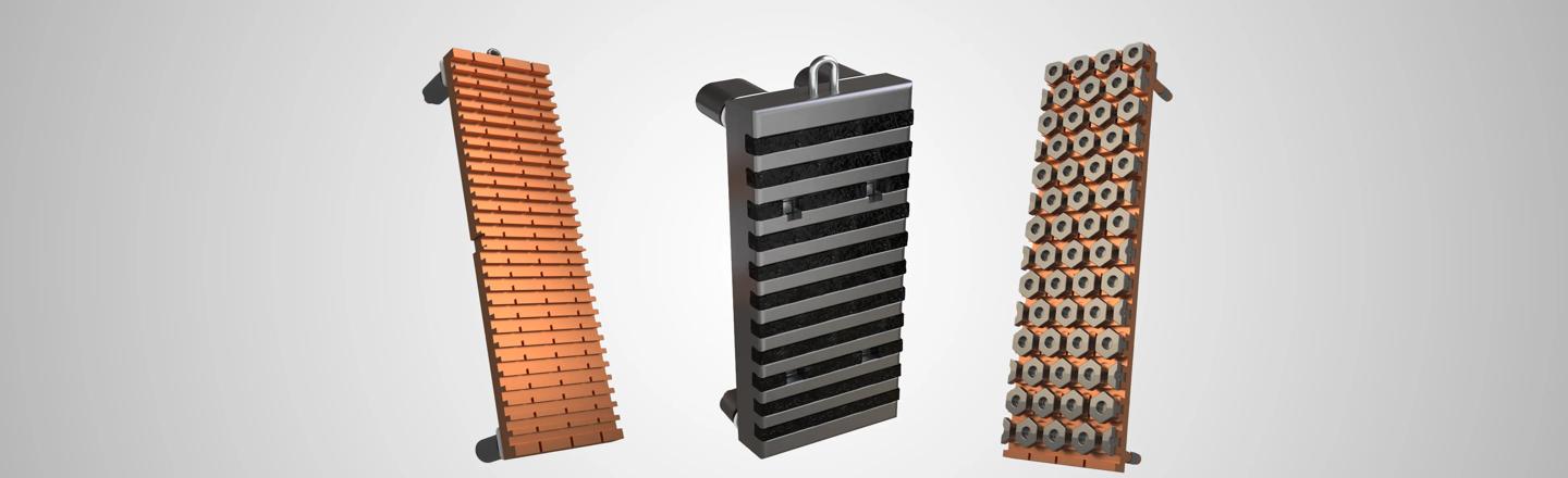 3 Copper staves, one with traditional ribs, another with the anti-bending technology, the 3rd with hexagonal wear resistant technology