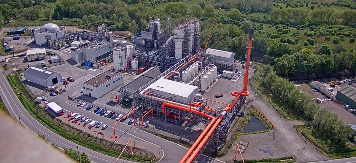 Bird's eye perspective on Steelanol plant in Ghent, Belgium