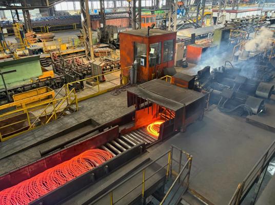 Overhead view of the upgraded laying head at Stahl Gerlafingen's wire rod mill in Gerlafingen, Switzerland.