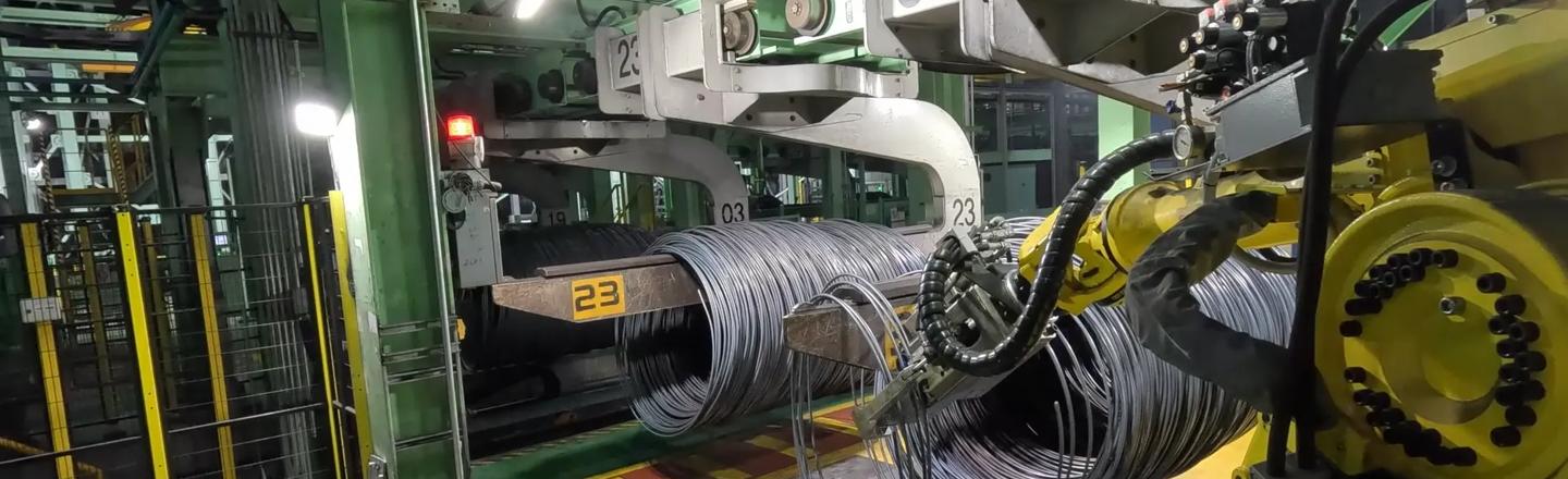 TrimRob Robotic Coil Trimming and Sampling solution onsite at customer wire rod mill.