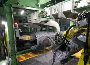 TrimRob Robotic Coil Trimming and Sampling solution onsite at customer wire rod mill.