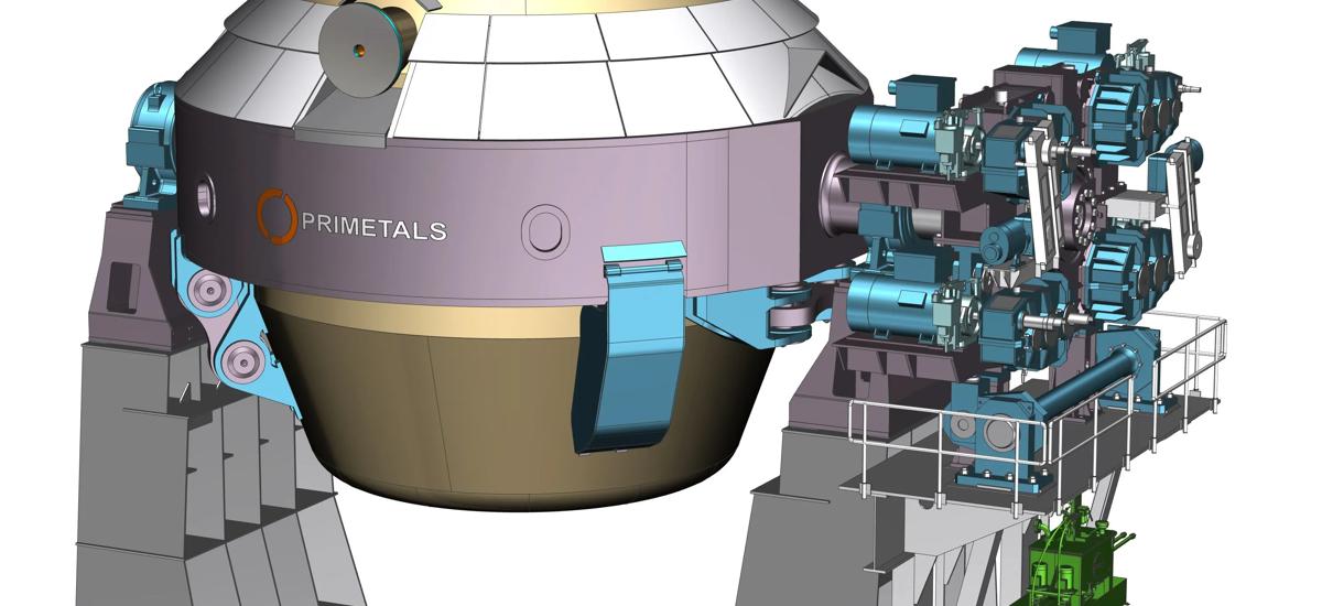 Computer-animated image of the new converter for the steel works of the Chelyabinsk Metallurgical Plant (ChMK), part of the Mechel group in Chelyabinsk, Russia