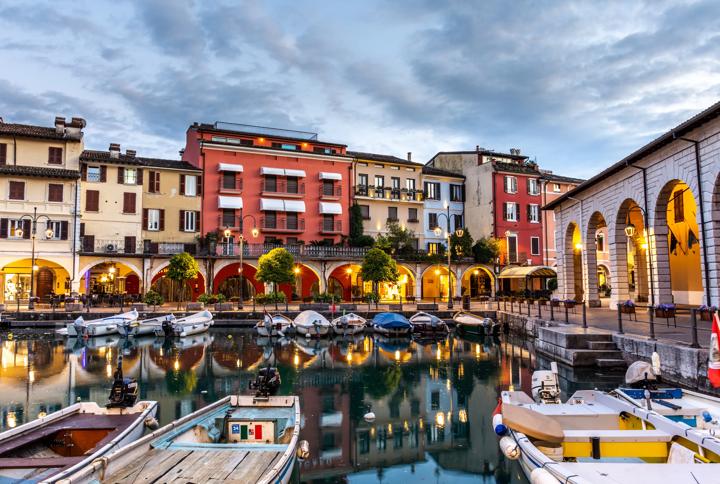 View over marina at Lake Garda in Desenzano del Garda, Lombardy, Italy