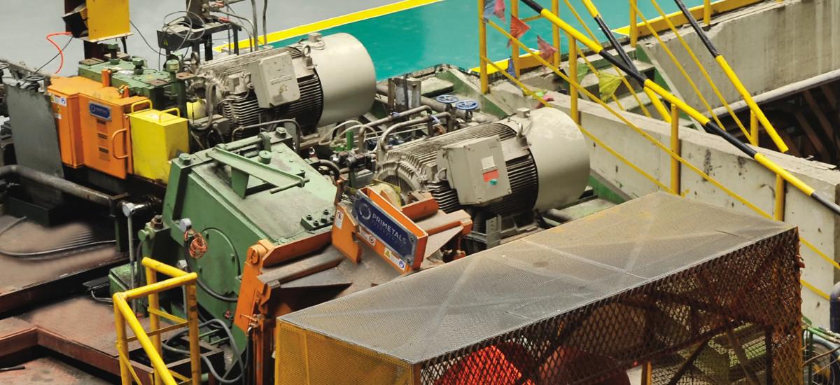 Morgan High Speed Laying Head and Morgan Stelmor cooling conveyor in a wire rod outlet.