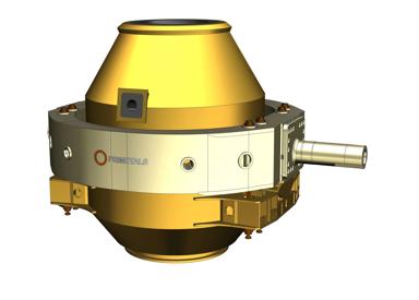Computer-animated image of the new trunnion ring for the existing LD (BOF) converte