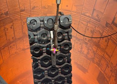 Blast furnace copper staves being installed