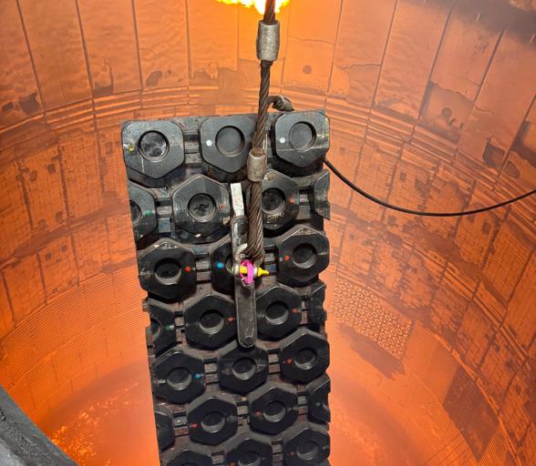 Blast furnace copper staves being installed