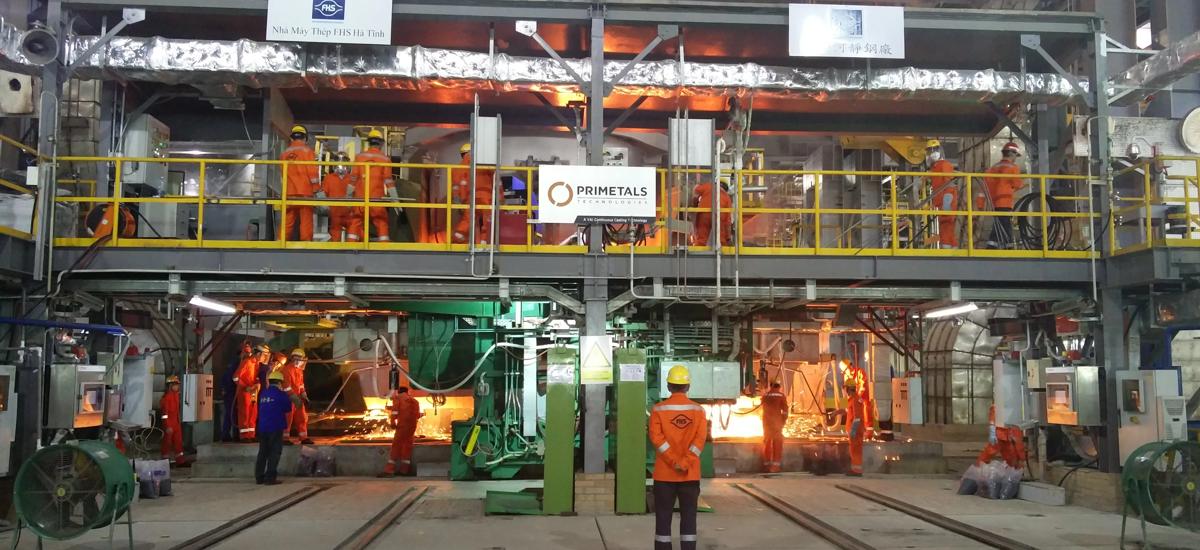Continuous slab caster supplied by Primetals Technologies and installed at the new Ha Tinh Steelworks operated by the Vietnamese Formosa Ha Tinh Steel Corporation. The first slabs were produced at the plant in early June.
