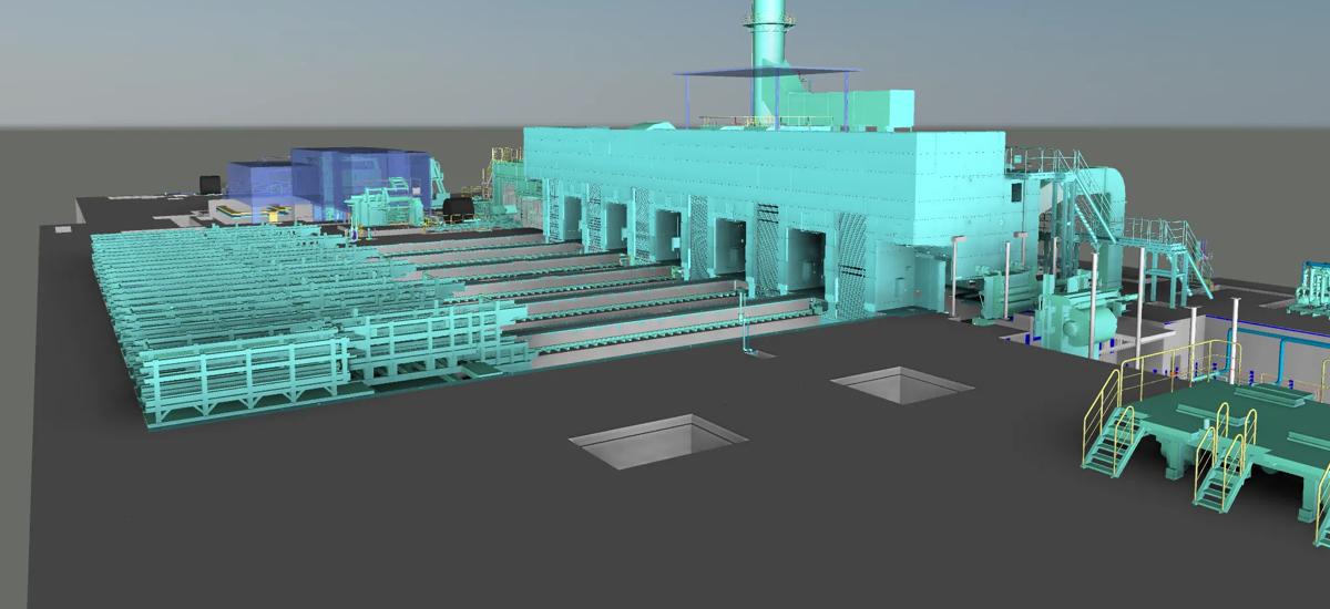 3D rendering of a continuous tandem cold mill from Primetals Technologies