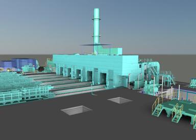 3D rendering of a continuous tandem cold mill from Primetals Technologies