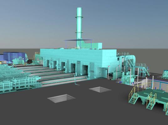 3D rendering of a continuous tandem cold mill from Primetals Technologies