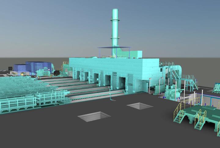 3D rendering of a continuous tandem cold mill from Primetals Technologies