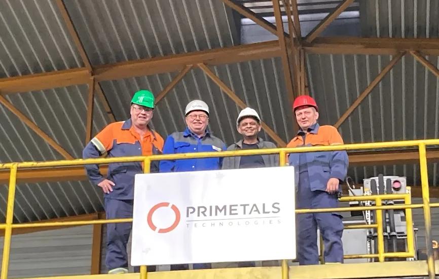 Representatives of BGH Edelstahl and Primetals Technologies at the roughing mill in Freital, Germany.