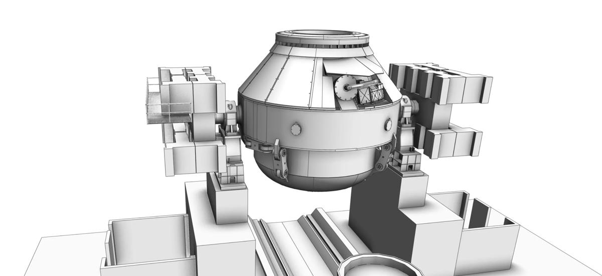 Computer-animated depiction of an LD (BOF) converter from Primetals Technologies to be installed for ArcelorMittal Poland in the Dąbrowa Górnicza steel works.
