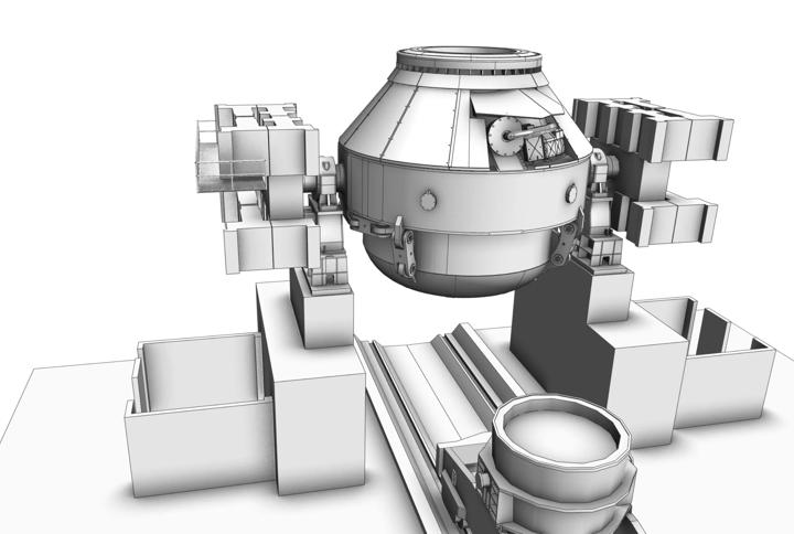 Computer-animated depiction of an LD (BOF) converter from Primetals Technologies to be installed for ArcelorMittal Poland in the Dąbrowa Górnicza steel works.
