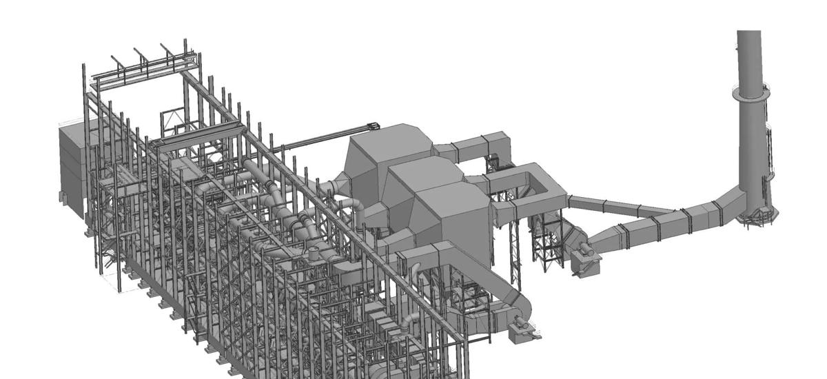 Detailed view of a pelletizing plant – 3D design